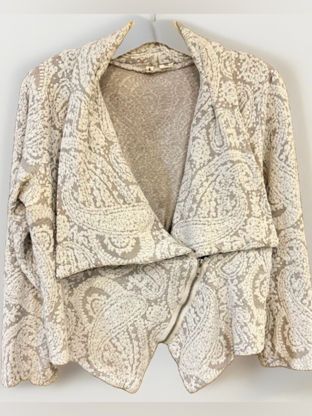 Moth Cream Paisley Jacquard Asymmetrical Zip Moto Jacket L